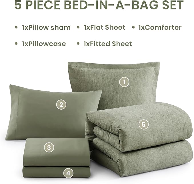 Monbix Twin XL Comforter Set Sage Green, Cationic Dyeing Bedding Set Reversible - Image 7