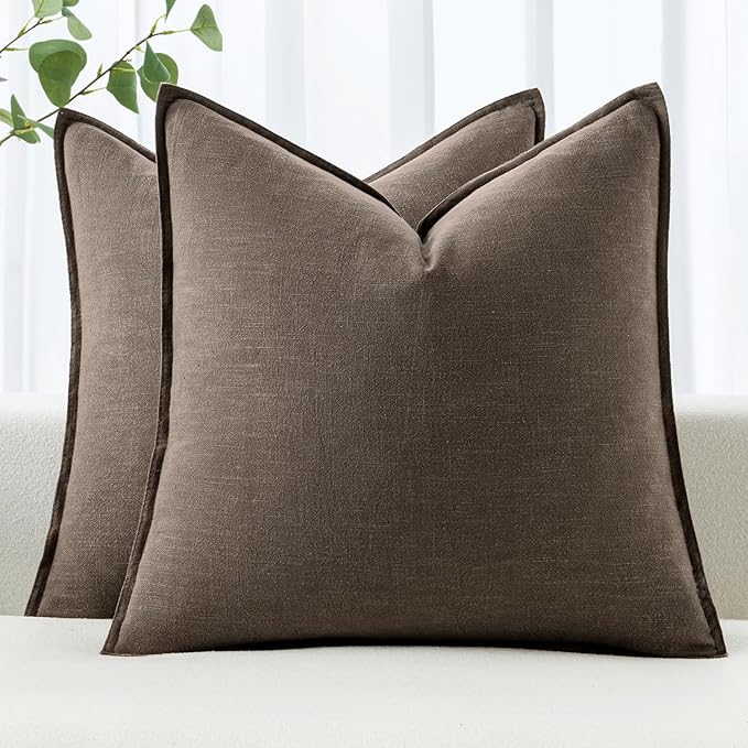 MIULEE Decorative Linen Pillow Covers 20x20 Inch CoffeeBoho Farmhouse Neutral by MIULEE
