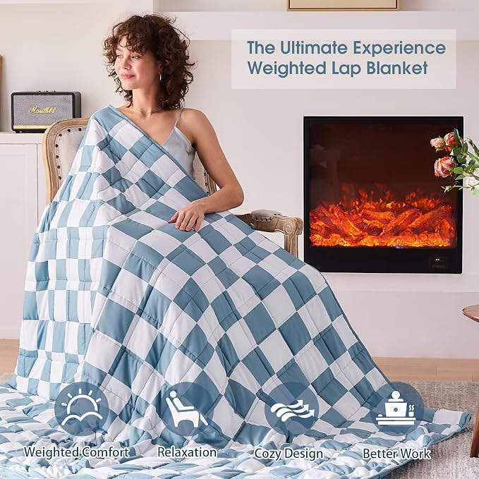 Blue Checkered Weighted Blanket - Image 2
