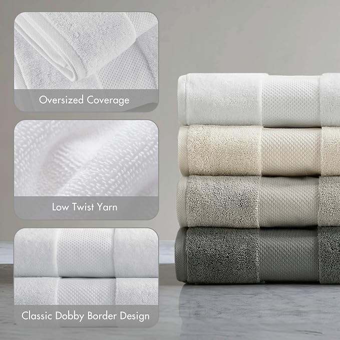Madison Park Turkish Bath Towel Set 100% Cotton Bath Towel 600GSM Oversized - Image 4