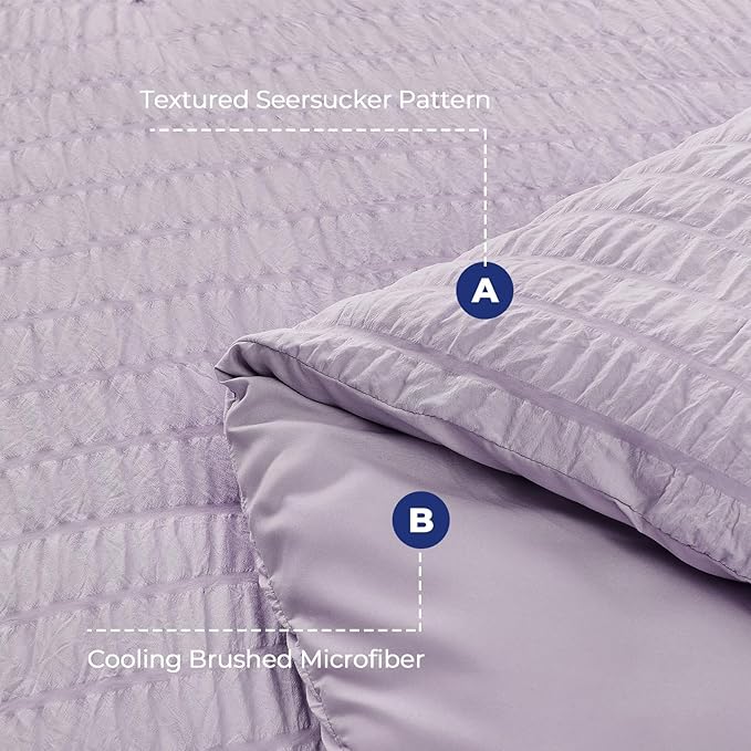 HYMOKEGE Lavender Full Size Comforter Sets Seersucker 7 Pieces, All Season - Image 4