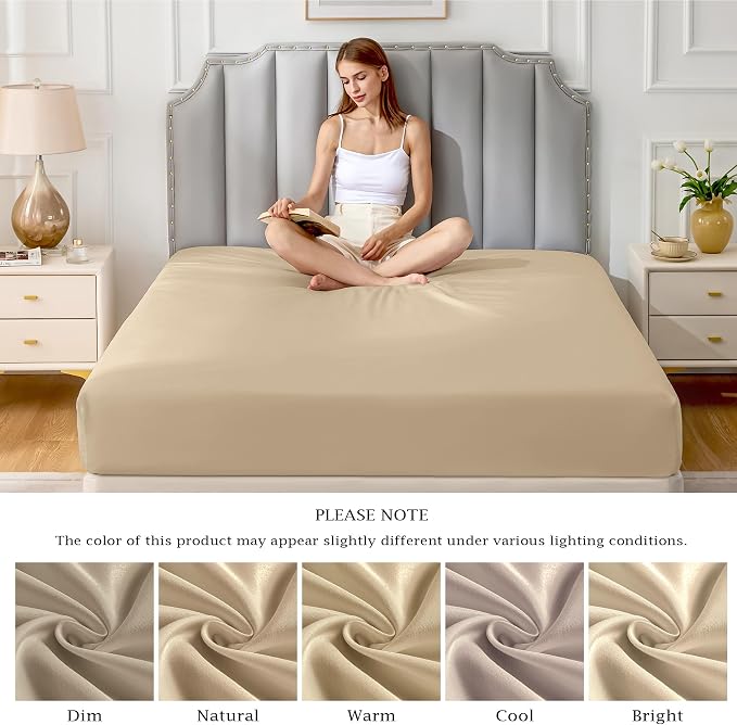 FreshCulture Pure Cotton Fitted Sheets Queen Size, 300 Thread Count Percale - Image 7