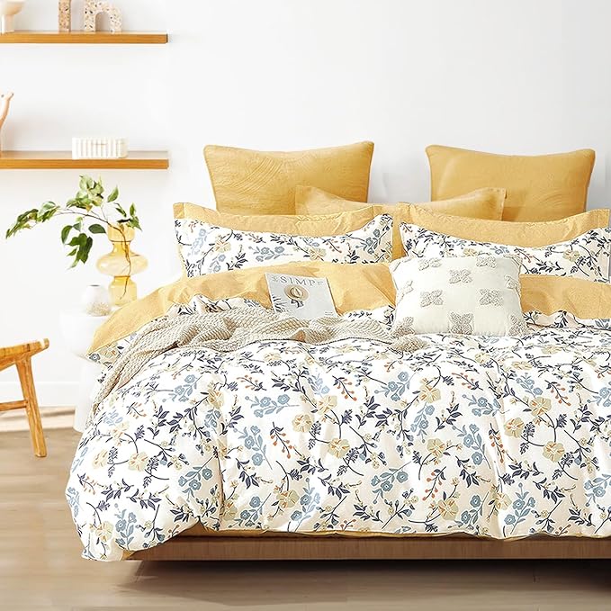 LEMIROE Yellow Floral Cotton Comforter King Size by LEMIROEBEDDING