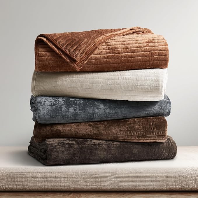EVERGRACE Velvet Quilt Set Queen Size, Luxurious Soft Striped Channel Bedding - Image 6
