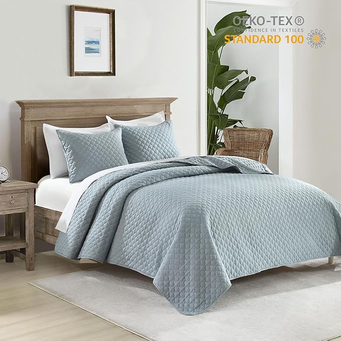 HORIMOTE HOME Quilt Queen Size Chambray Blue, Lightweight Quilts - Image 6