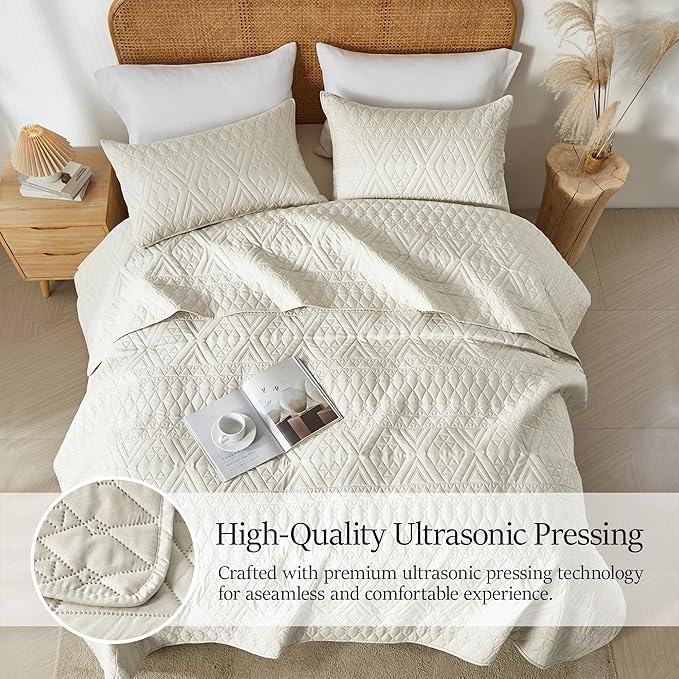 akkialla Twin Quilt Set, Boho Style in a Solid Color, Cream Lightweight - Image 5
