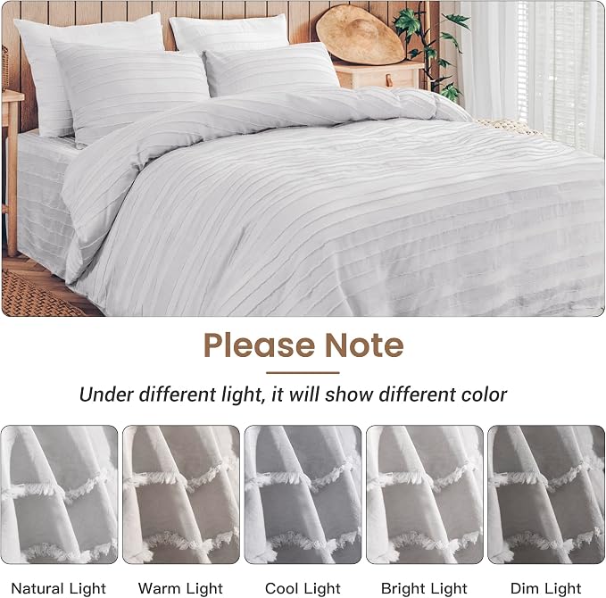 NEXHOME PRO Duvet Cover Full, Light Grey 3 Pieces Boho Tufted Duvet Cover Set - Image 8