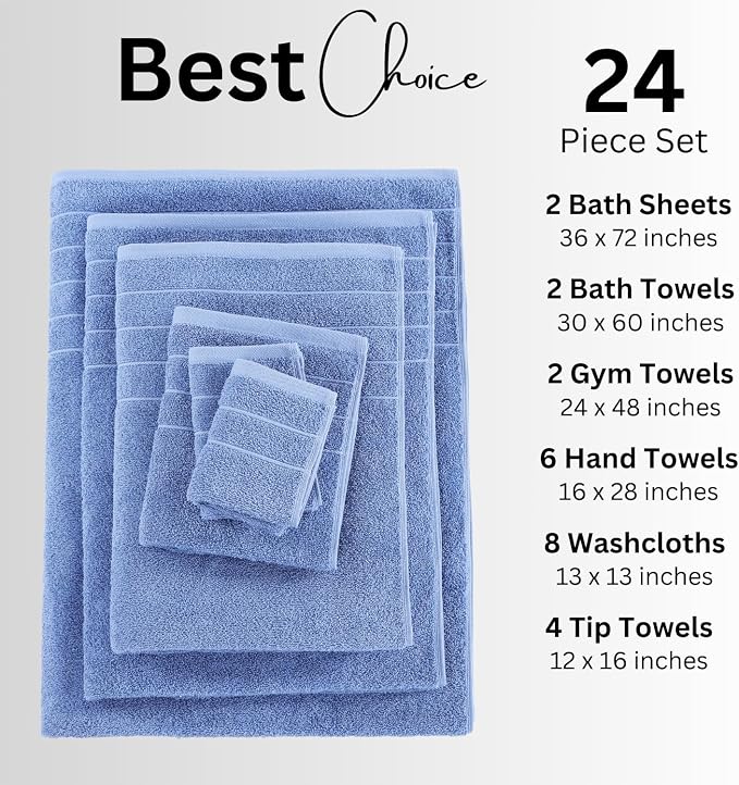 Casa Platino 100% Cotton Bathroom Towels Set – 24 Pc Family Pack – Soft & - Image 4