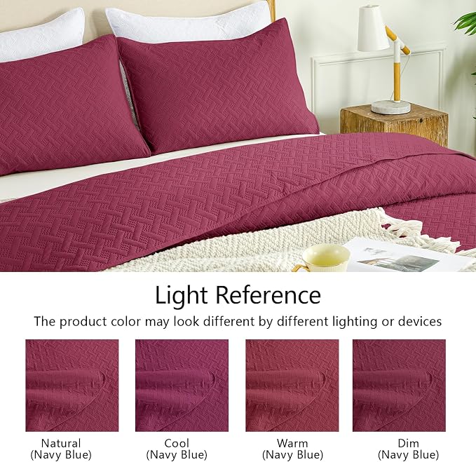 FLYMME Quilts Queen Size, Lightweight Burgundy Bedspreads, Basket Weave Pattern - Image 5