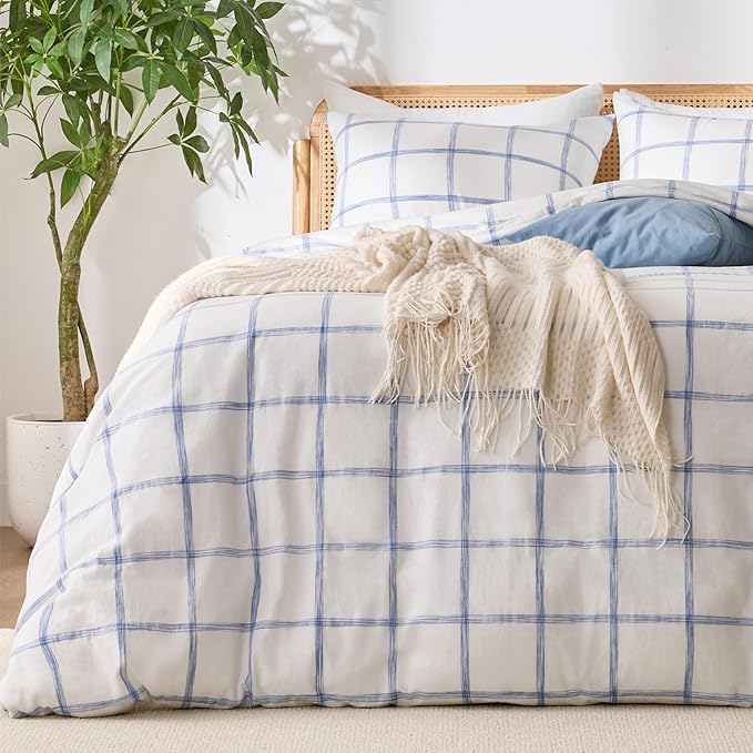 Blue Plaid Duvet Cover King, 100% Soft Washed Cotton King Size Duvet Cover Set by Unknown