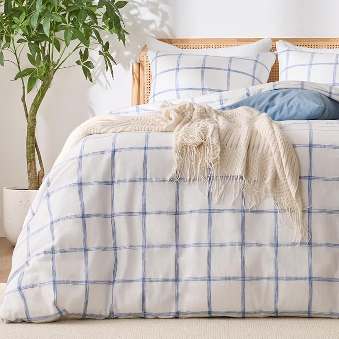 Blue Plaid Twin Duvet Cover, 100% Soft Washed Cotton Twin Size Duvet Cover Set by Unknown