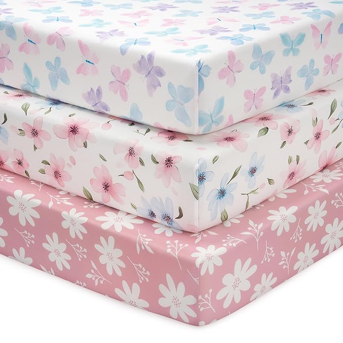 Baby Crib Sheets Girl, 3 Pack Toddler Bed Sheets Fit by FIEMOL