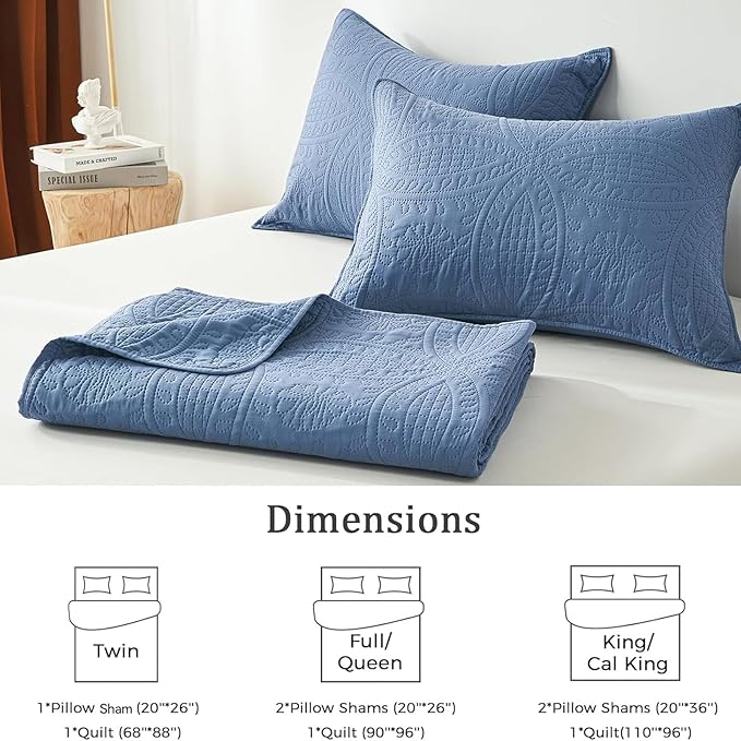 Akkialla King Quilt Bedding Set, Bluish Grey Ultrasonic Quilt Set, Lightweight - Image 6