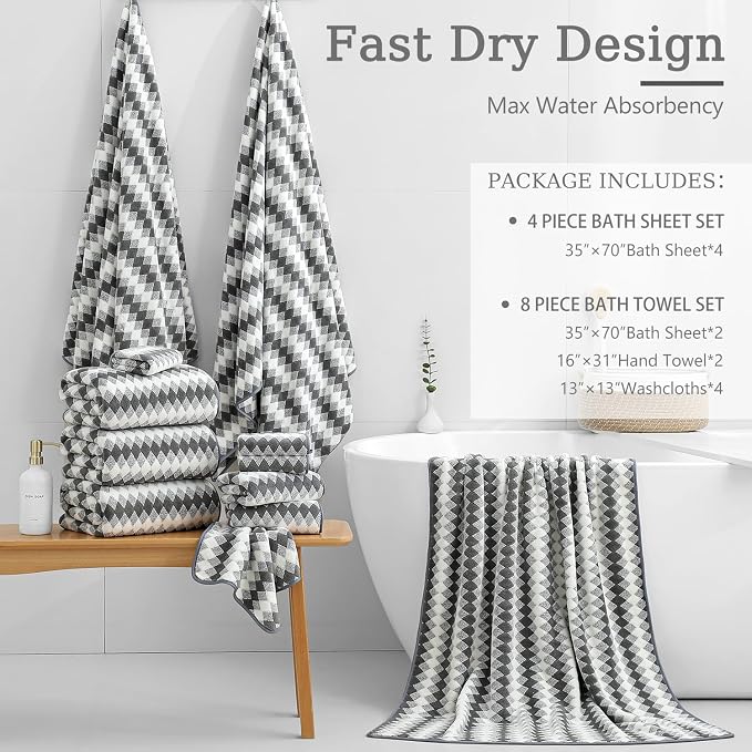 4 Piece Bath Towel Set Oversized Bath Sheet 35"x70" Bathroom Towel Extra Large - Image 3