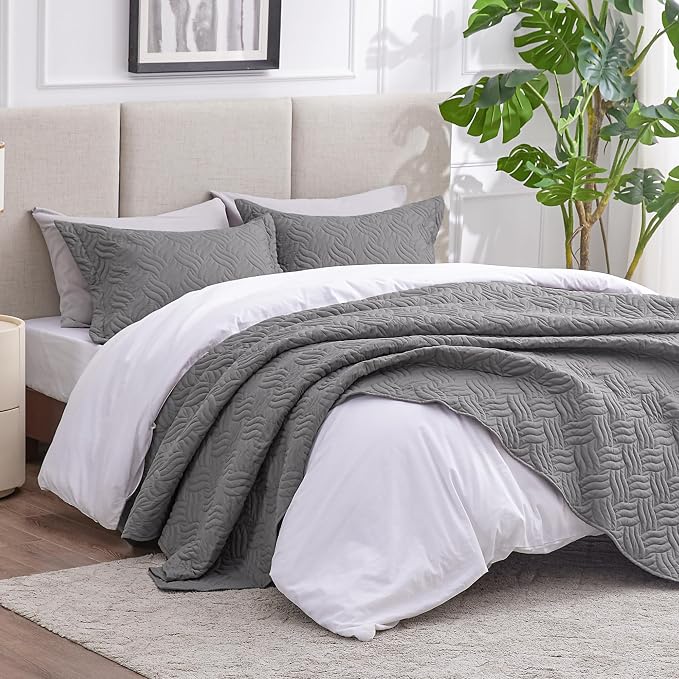 Love's cabin Quilts for Full Bed Grey Bedspreads Bedding Set - Image 2