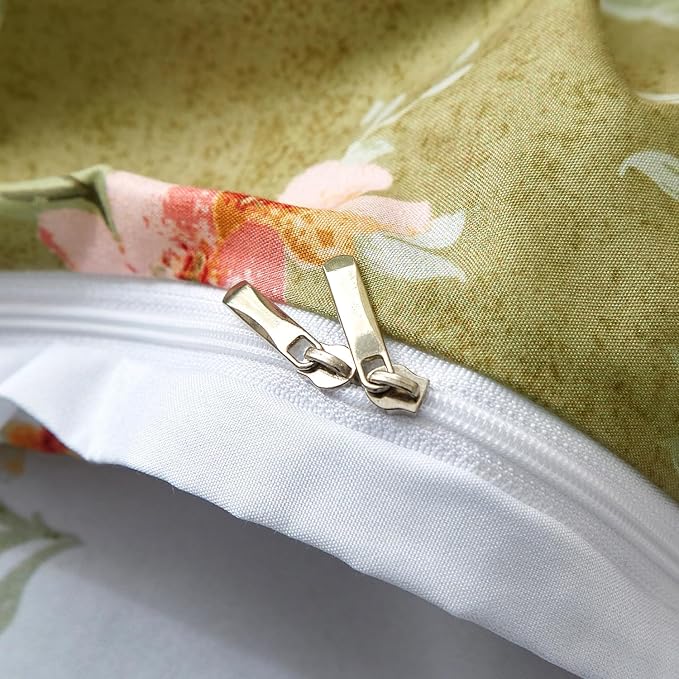 mixinni Duvet Cover Queen Size, Long Staple Cotton Reversible Green Floral - Image 6