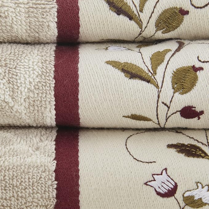 Madison Park Serene 100% Cotton Bath Towel Set Luxurious Floral Decorative - Image 7
