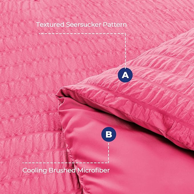 HYMOKEGE Hot Pink Queen Comforter Set Seersucker 7 Pieces, All Season Luxury - Image 4