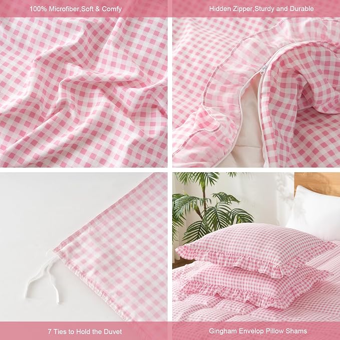 Gingham Duvet Cover Full Size, 3 Pieces Soft Breathable Microfiber Plaid - Image 2