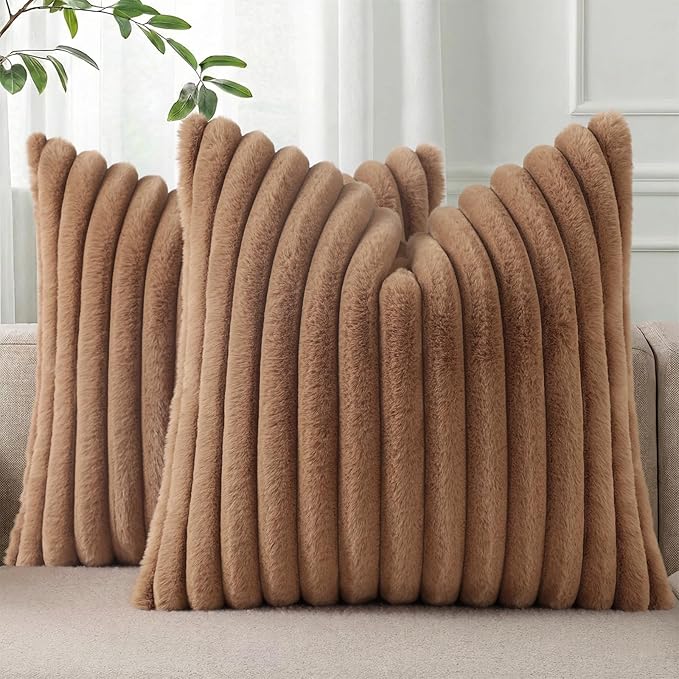 Pallene Faux Fur Plush Throw Pillow Covers 24x24 Set of 2, Luxury Soft Fluffy by PALLENE