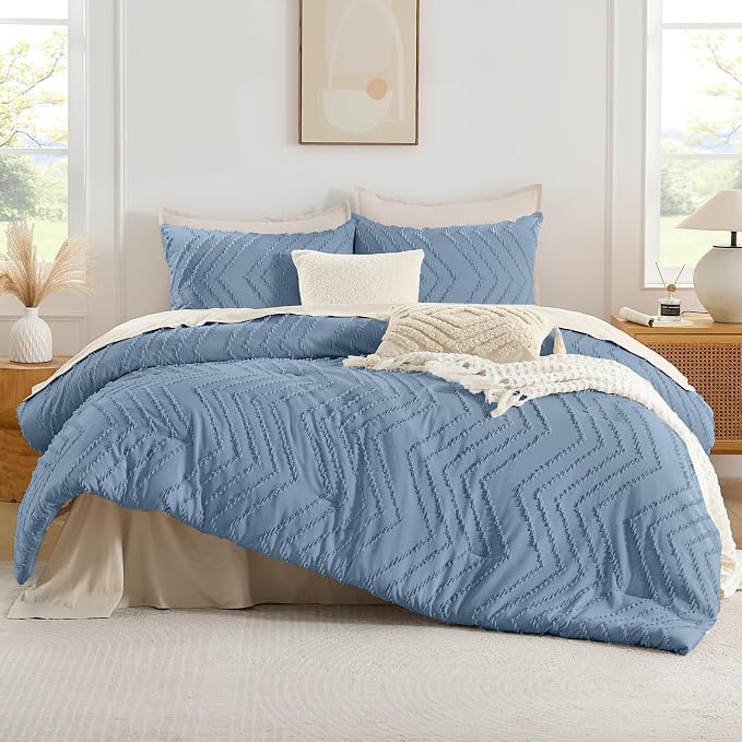 Andency Greyish Blue Comforter Set Full Size, Boho Soft Warm Tufted Bedding - Image 2