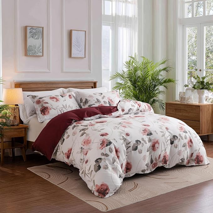 OAITE Duvet Cover Twin Size, Reversible Blooming Flowers White Duvet Cover Set - Image 2