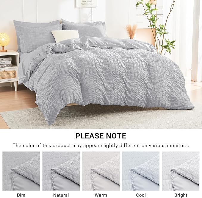 HYMOKEGE Light Grey Queen Comforter Set Seersucker 7 Pieces, All Season Luxury - Image 6