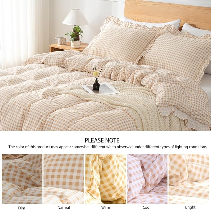 Gingham Duvet Cover Full Size, 3 Pieces Soft Breathable Microfiber Plaid - Image 4