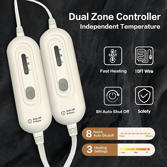 Tefici Electric Blanket King Size, Dual Control Super Cozy Soft 2-Layer Flannel - Image 5