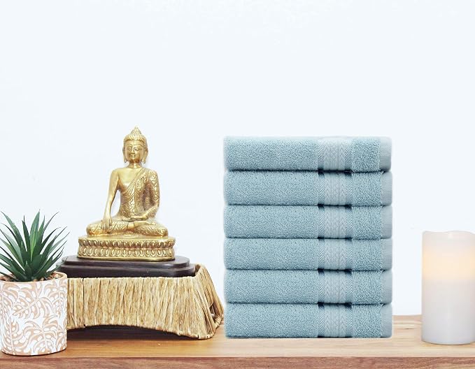 Cotton Craft - 6 Pack - Ultra Soft Extra Large Hand Towels 16x28 Light Blue - - Image 4