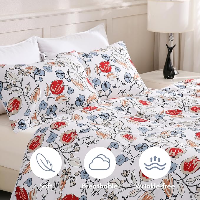 LONAVA Queen Flower 3 Pcs Duvet Cover Set, Breathable Soft Microfiber White - Image 3