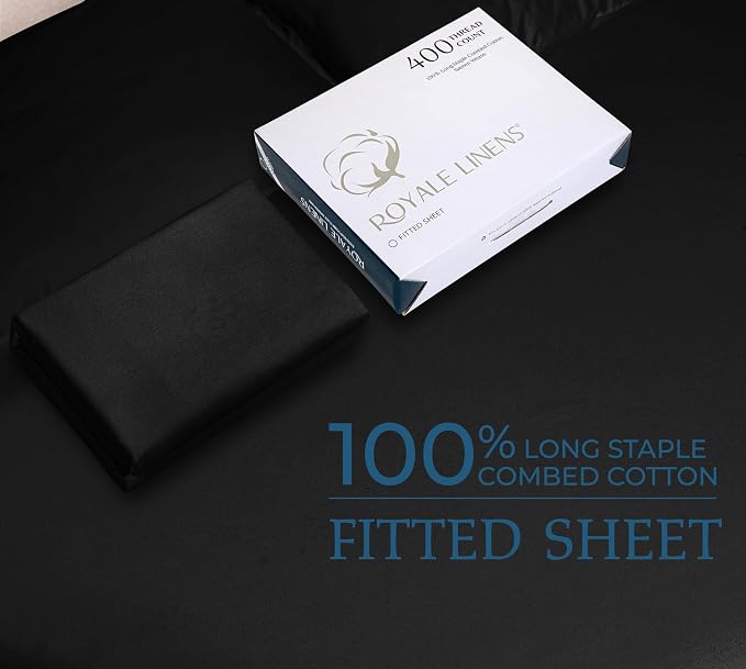 Royale Linen 400 Thread Count 100% American Grown Cotton Fitted Sheet Twin Size - Image 9