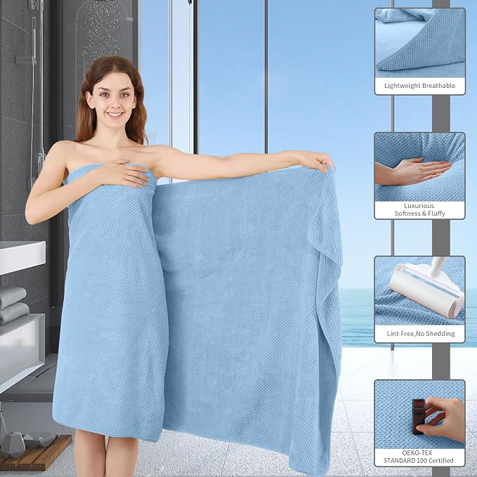 8 Piece Bathroom Towel Set Blue |2 Oversized Large Bath Towels Sheet, 2 Hand - Image 4