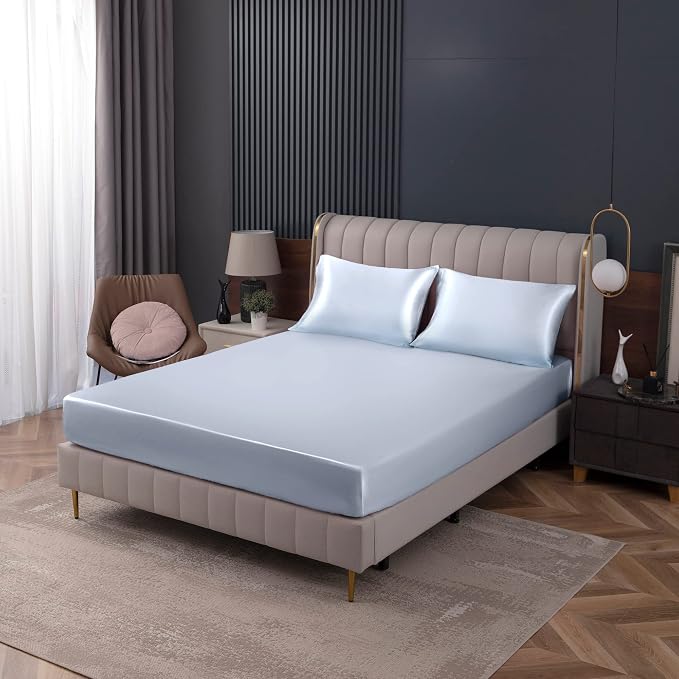 Homiest Baby Blue Satin Fitted Sheet King Size, Deep Pocket, Luxury & Ultra - Image 8