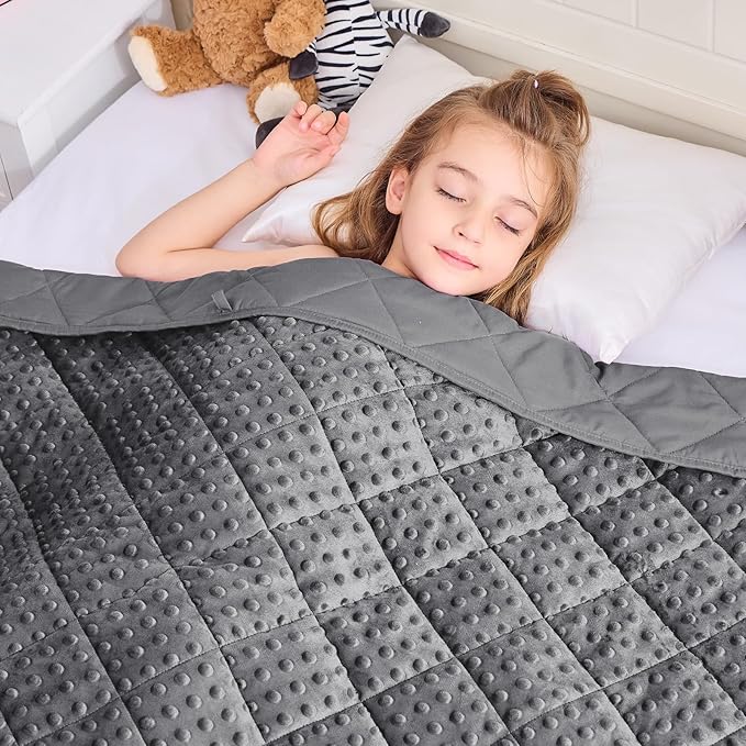 Grey Weighted Blanket Kids 10lbs, Breathable Cooling Minky Heavy Throw Blanket by BETU