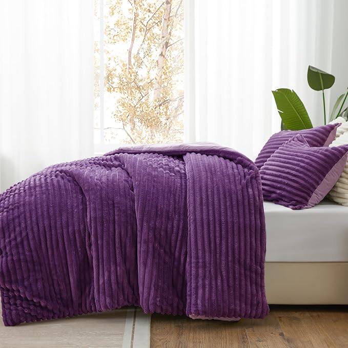 BEDELITE Fleece Queen Comforter Set -Super Soft & Warm Fluffy Purple Bedding - Image 2