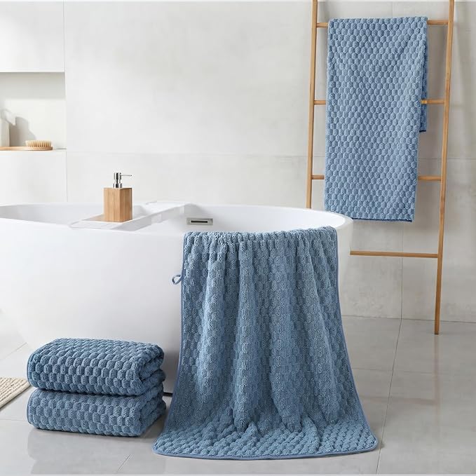 REDKISS 4 Pack Blue Microfiber Bath Towels - Image 8
