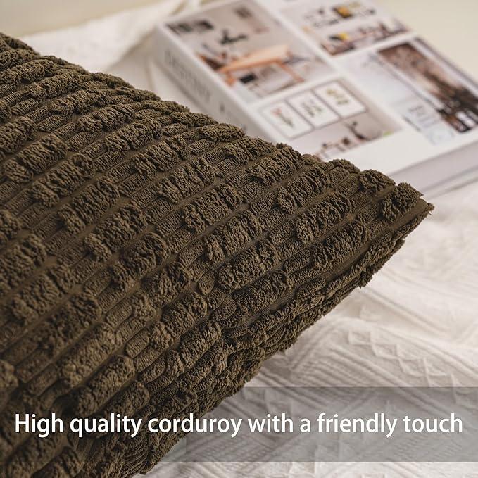 Aegero Pack of 2 Corduroy Decorative Throw Pillow Covers 16x16 Inch Soft - Image 2