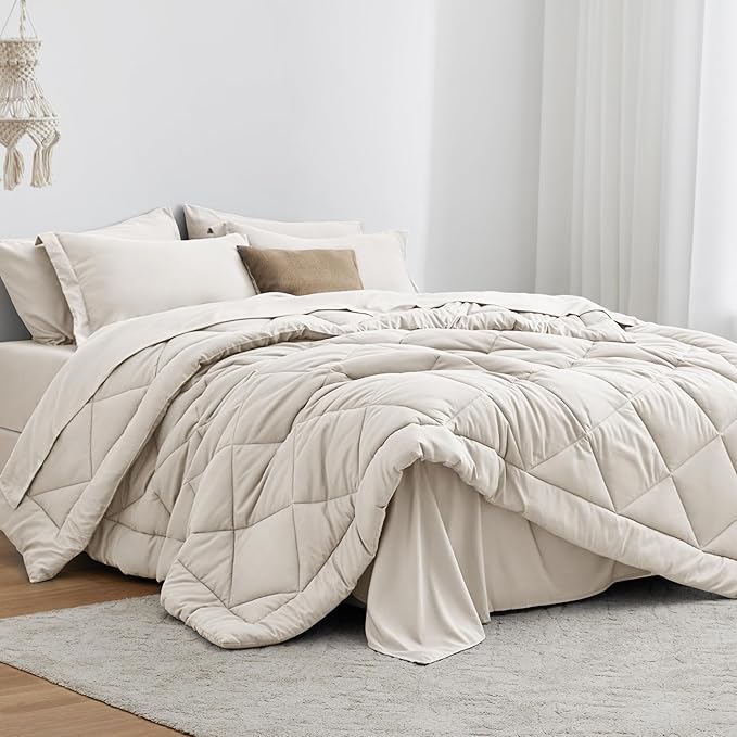 Love's cabin Twin XL Comforter Set Off White, 5 Pieces Twin XL Bed in a Bag by Lovescabin