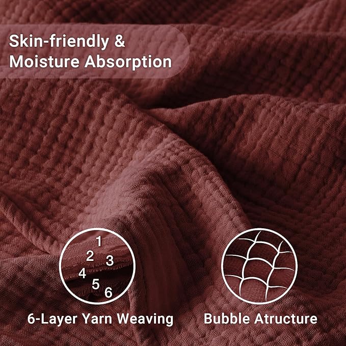 100% Cotton Muslin Blanket King 108" x 90", 6 Layers Breathable and Lightweight - Image 4
