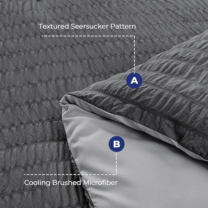 HYMOKEGE Dark Grey/Light Grey Duvet Cover Queen Size, Ultra Soft 3-Piece - Image 3