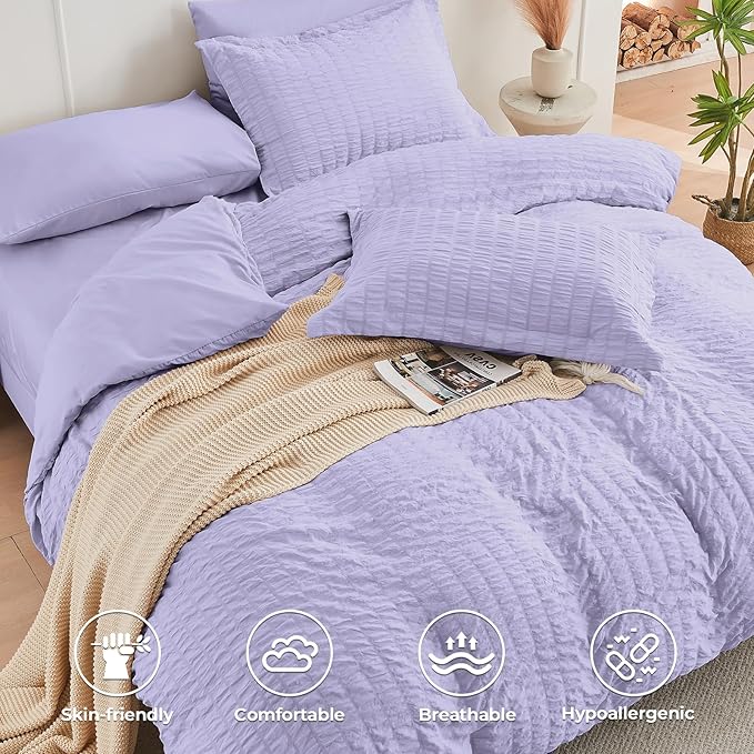 HYMOKEGE Light Purple Full Size Comforter Sets Seersucker 7 Pieces, All Season - Image 3