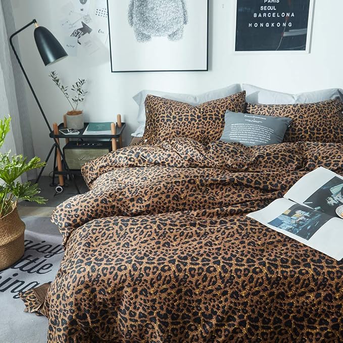 mixinni Leopard Print Duvet Cover King Size Long Staple Cotton Bedding Set - Image 2