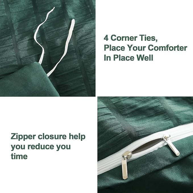 AveLom Dark Green Seersucker Duvet Cover Set Full Size, 3 Pieces, Ultra Soft - Image 4