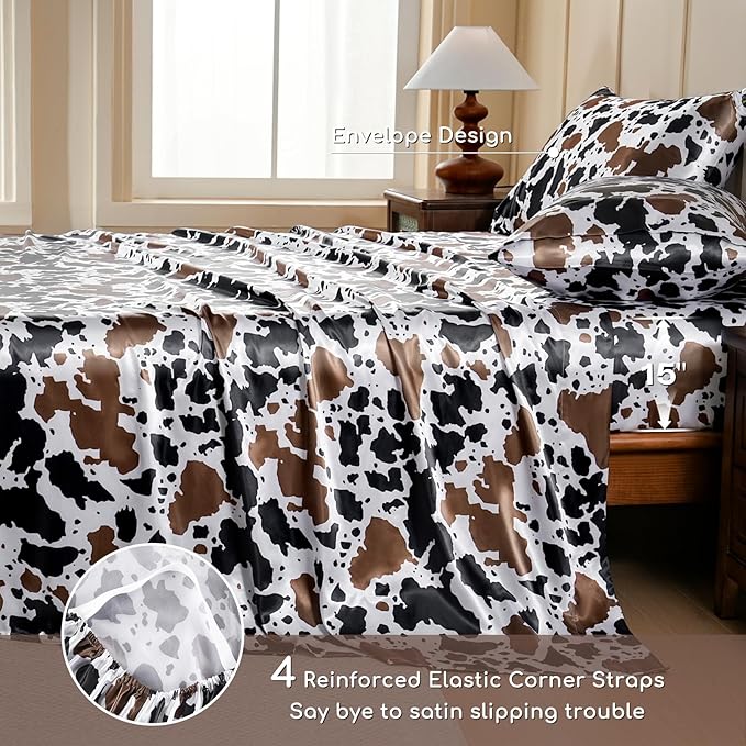 MR&HM Satin Bed Sheets with Elastic Corner Straps, Full Size Sheets Set - Image 5