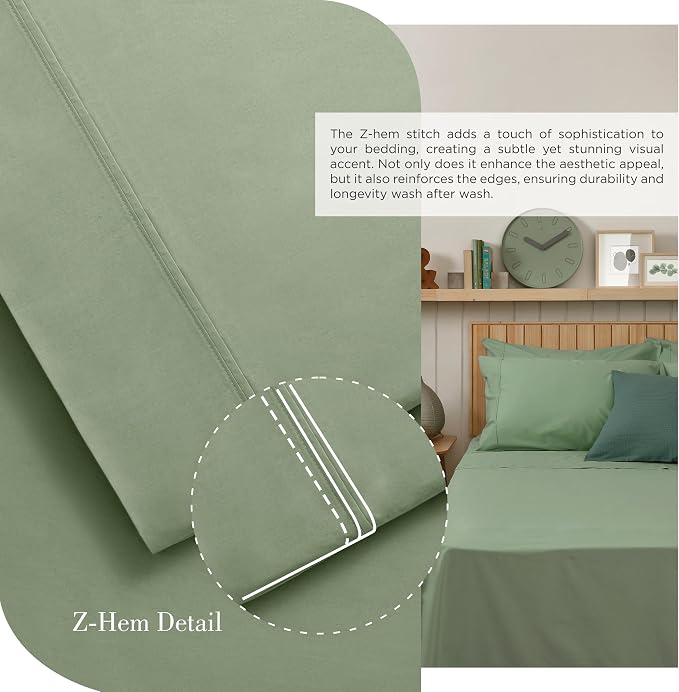 Linen Home 100% Cotton Percale Sheets Full Size, Oil Green – Crisp & Cool - Image 3