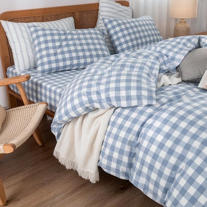 BESTOUCH Duvet Cover Set 100% Washed Cotton Linen Feel Super Soft Comfortable - Image 5