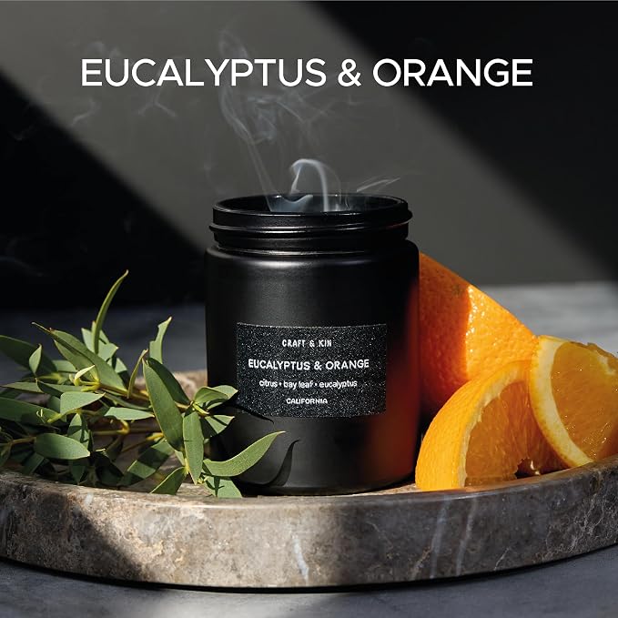 Craft & Kin Premium Orange & Eucalyptus Candle | Black Scented Candles - Image 2