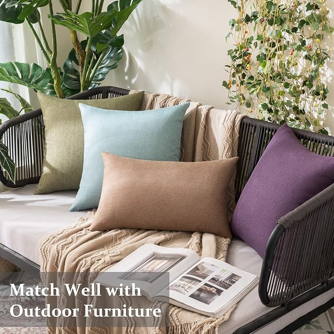 MIULEE Pack of 2 Decorative Outdoor Solid Waterproof Throw Pillow Covers Faux - Image 4