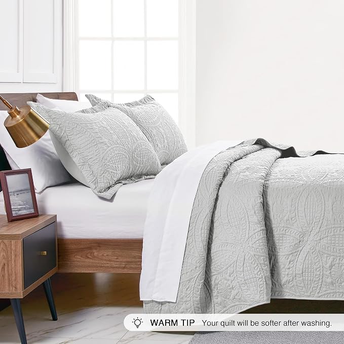 Love's cabin Twin Quilt Bedding Set Light Grey Bedspreads - Image 4